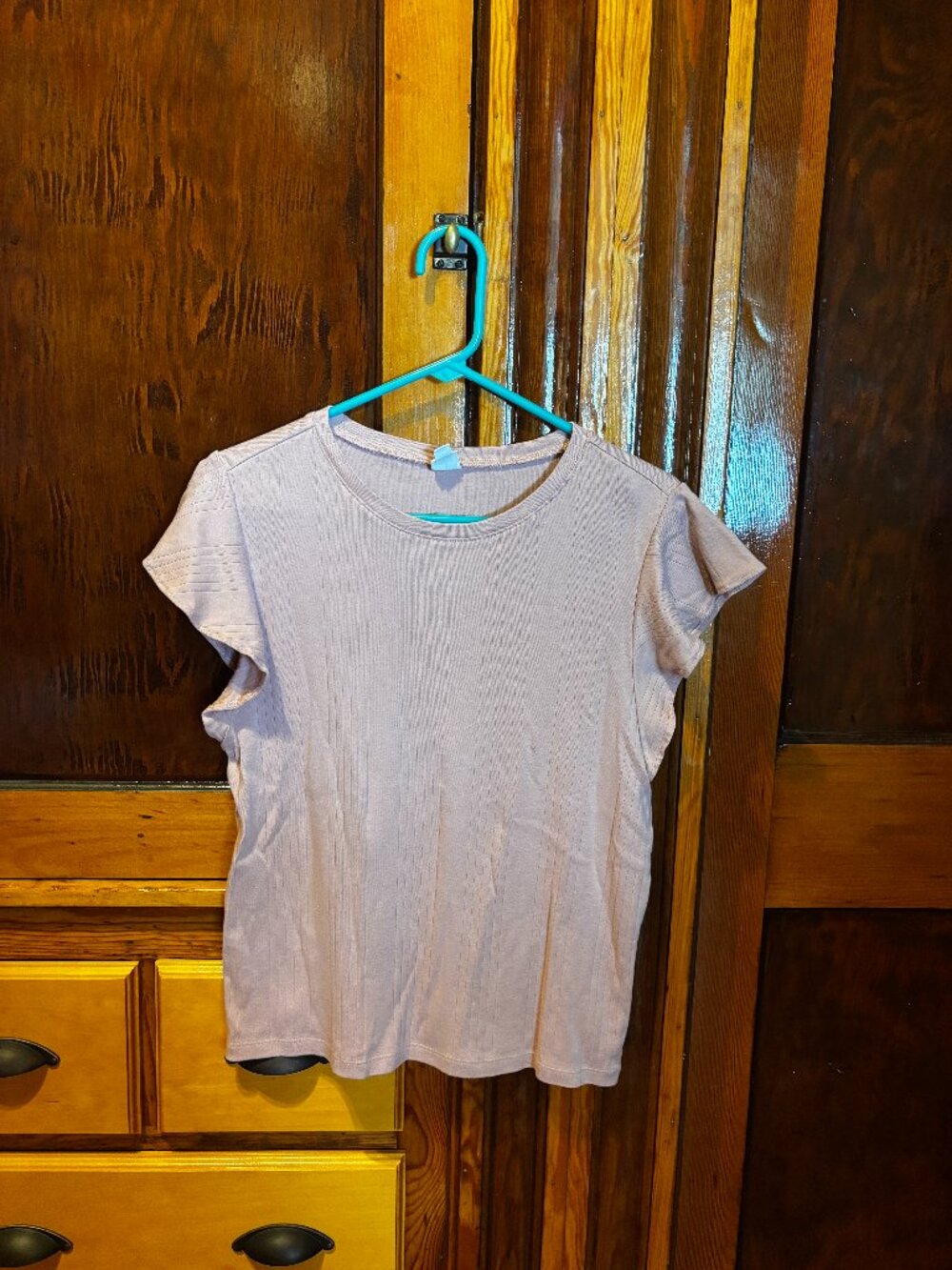 GAP Antique Pink Ribbed Flutter Sleeve T-Shirt Size XL